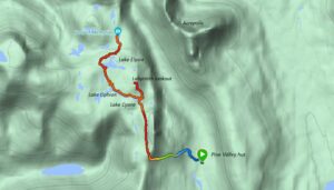 route from Pine Valley Hut to the Labyrinth Lookout and the Pool of Memories