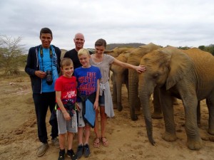 Sandra, Peter, Jessie, Niels & Jens with the elephant orphans in Umani Springs