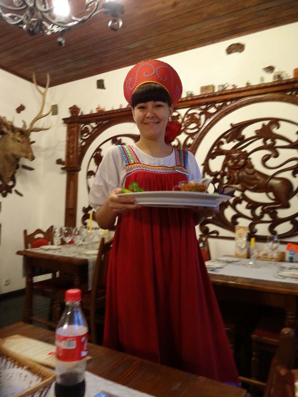 delicious food served in traditional Russian dress