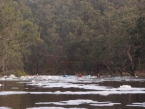 the group paddling