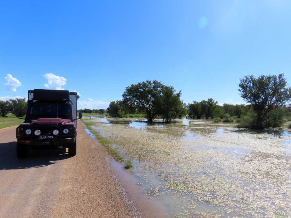 the road is only just above the water level in the Channel Country after the recent rains