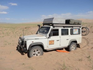 The beginning of a disaster. Stuck in the Gobi desert in Mongolia. Trying to get out we blew the differential and had to order a new one in from the UK after spending 4 days to get to Ulan Batar - the Mongolian capital where there was an excellent Land Rover garage.