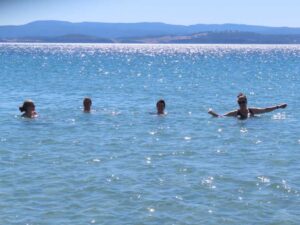 Jude, Jon, Corinne and Erica enjoying a swim