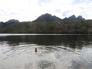 Jude going for a swim in the Lonely Tarns