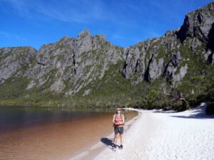 a final goodbye of Lake Rhona with its white beach, red water and blue skies