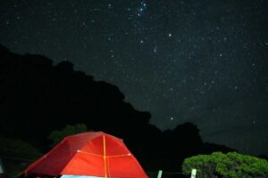our tent and the night sky at High Moor