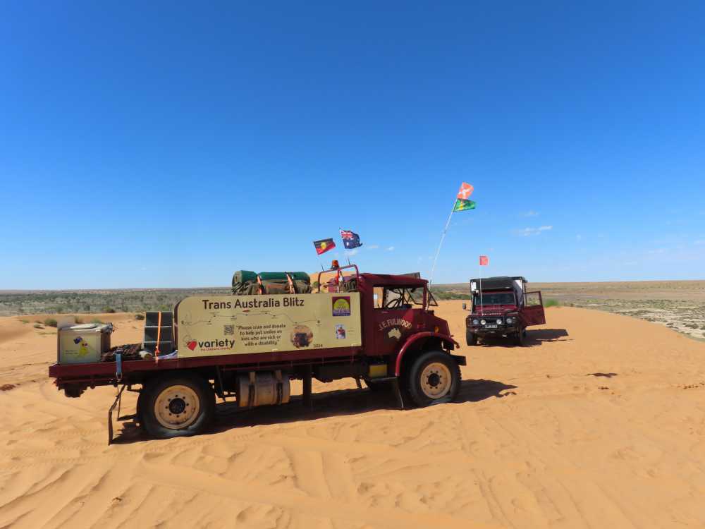 the replica Birdsville mail truck arrives as we are on top of Big Red