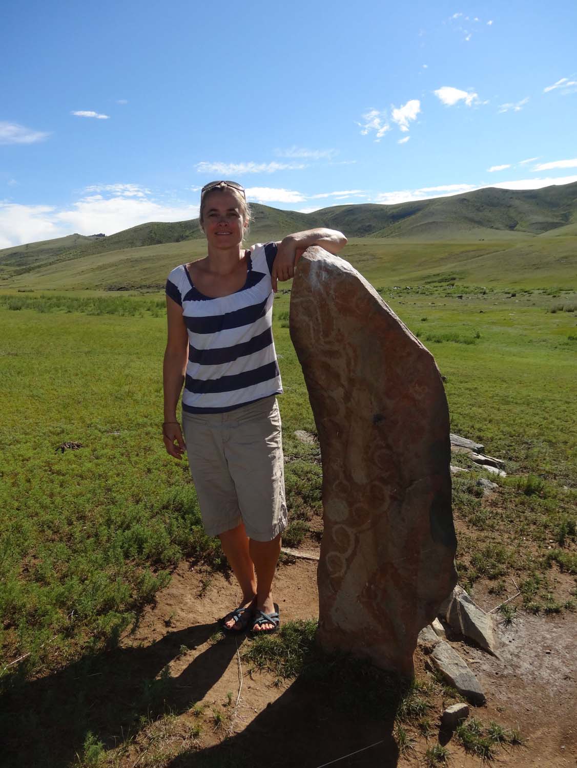 one of many deer stones in Mongolia, not many remain in situ, most have been carted off to various musea