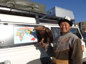 Lara meets a champion Golden Eagle in Kyrgyzstan near Lake Izzy Kul.