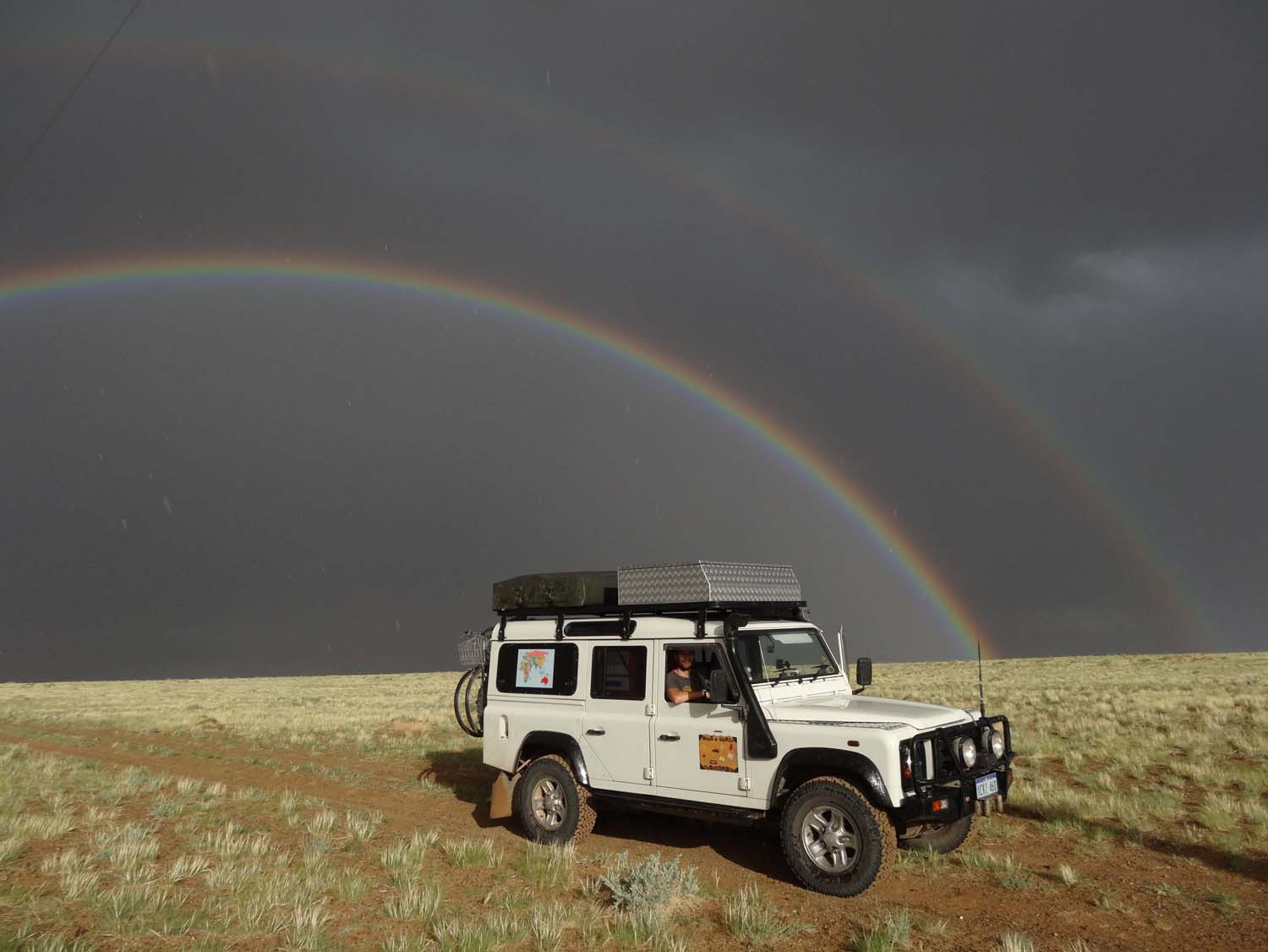 a beautiful rainbow in the middle of the Gobi
