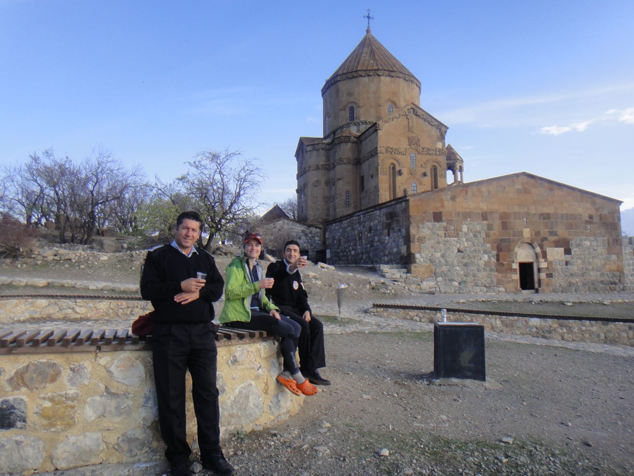 enjoying a cuppa with David and Arhan on the island with the Church of the Holy Cross in Lake Van