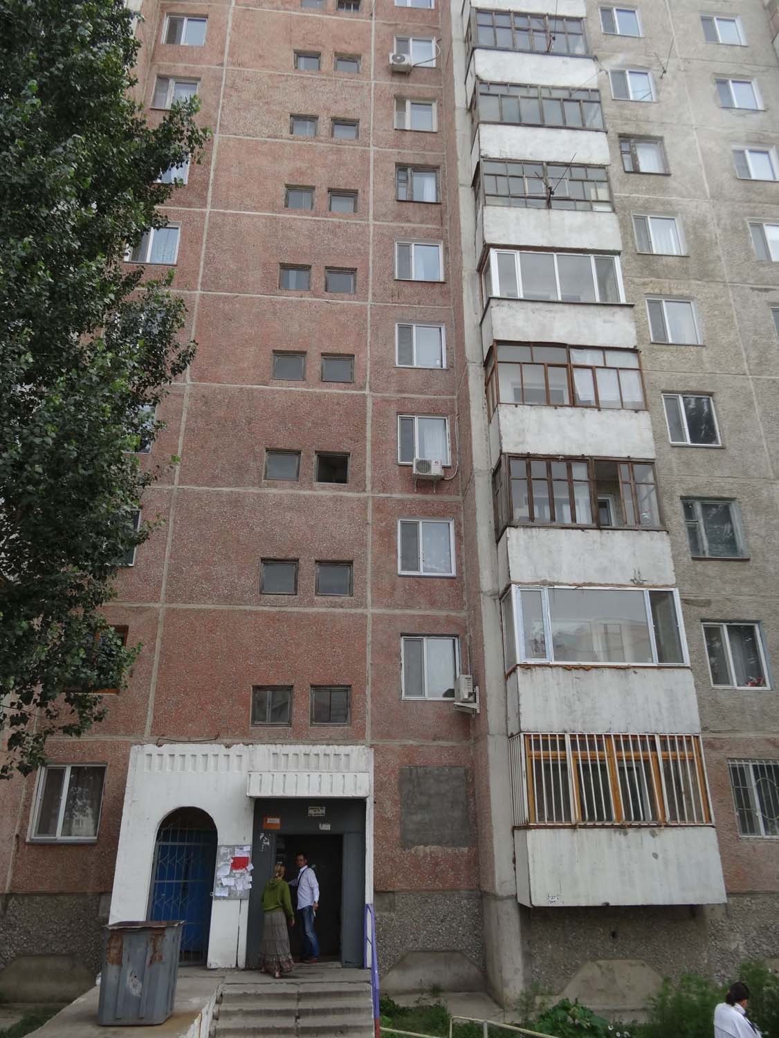 Baurzhan's parents live inside this apartment block