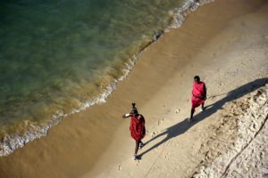 Jon takes this stunning shot of two Maasai walking on the beach from the terrace of the presidential suite at the Hyatt
