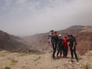 Vilmer, Bjørn, Dorthe, Jude and Jon at the start of the hike at the top of Wadi Dana