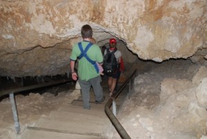 walking down into the caves