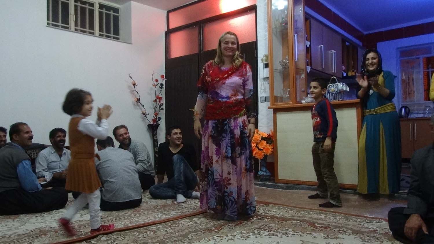 Jude is dressed in typical Kurdish dress after we join this family for dinner