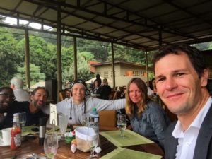 lunch at River Café in Karura Forest with Hervé, Hafiz, Jude, Helen and Jon - and a quick visit from Jean