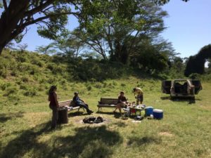 Jude, Hafiz, Helen and James at our campsite in Lake Nakuru NP