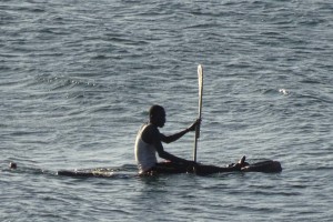 fisherman use similar boats to the ones on Lake Baringo. Here they use a paddle like a kayak though.