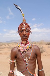 a Samburu Moran (warrior) dressed up for a wedding party