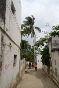walking through the narrow streets of Shela on our way to Lamu town