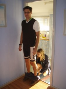 preparing for the ride by adding Woop Woop to the legs