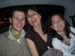Jon, Justine and Jude in the taxi home