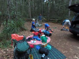 packing the final bits for the hike, Karen, Blake and Tristan arrived the night before at the Mersey River campsites where we had already spent one night