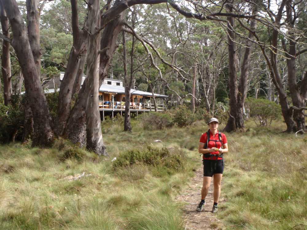 Jude in front of Pelion Hut, we didn't stay in the hut but camped near it