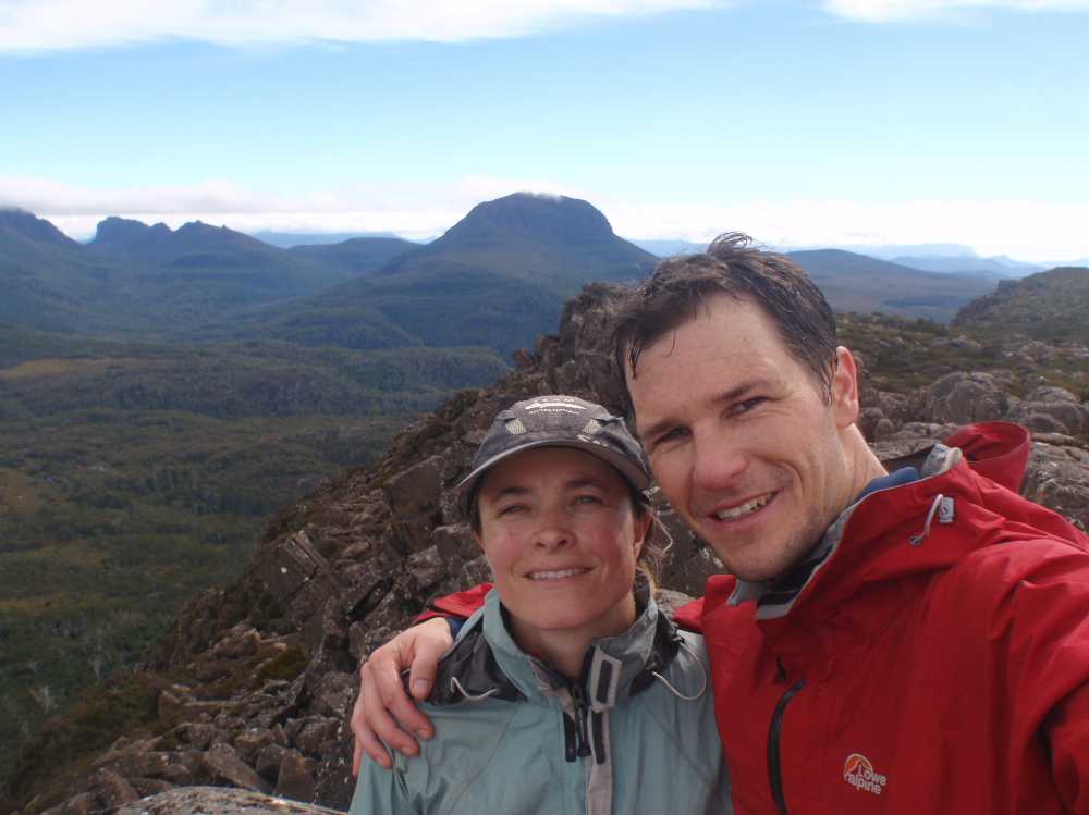 Jon and Jude at the top of Mt Oakleigh, a short side trip we took from Pelion Hut