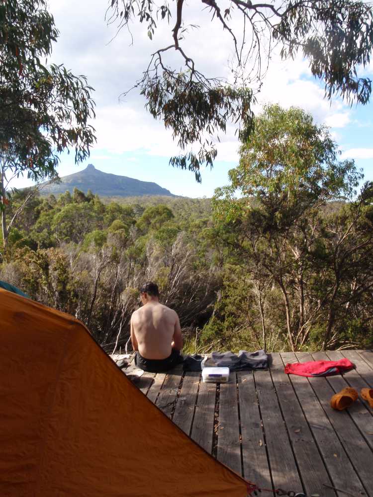 We have stunning views from our campsite on day 4 of the Overland track