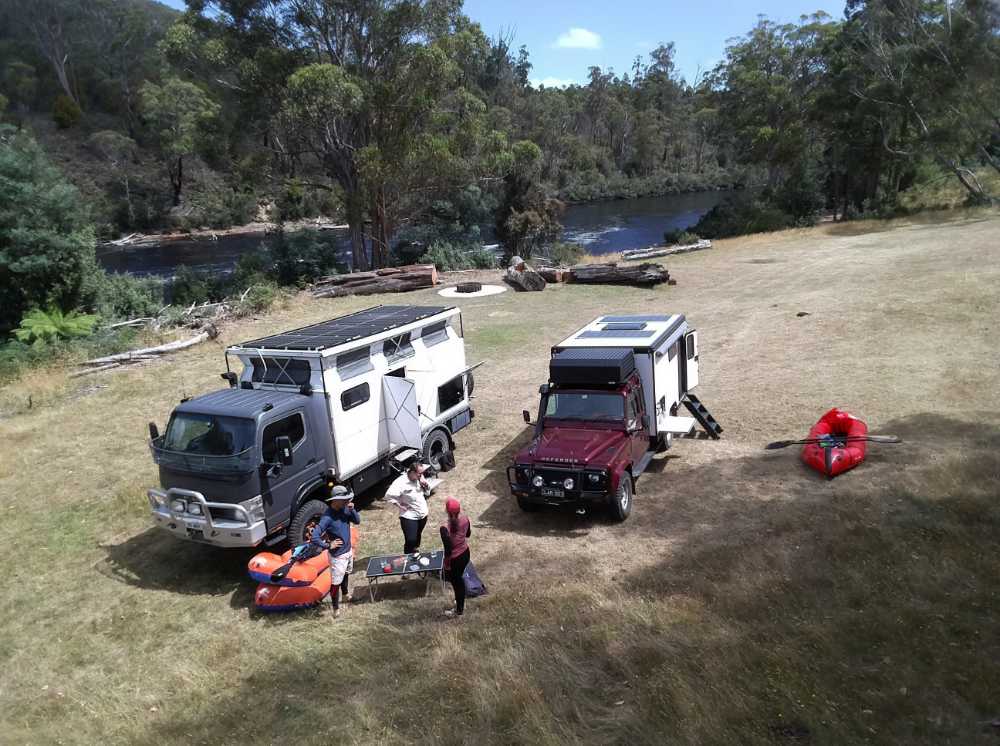 nearly ready to go packrafting on the Huon River, Mark has a little drone