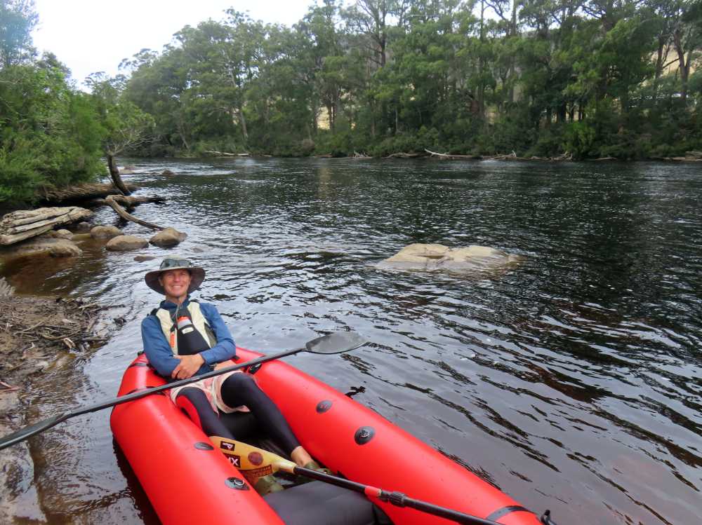 Jon in our packraft on the Huon River