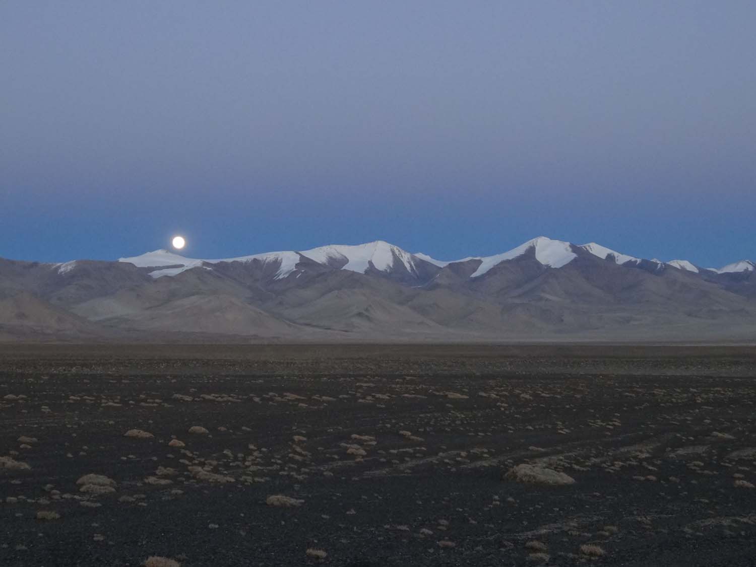 full moon at our campsite next to Lake Karakol at 3938m