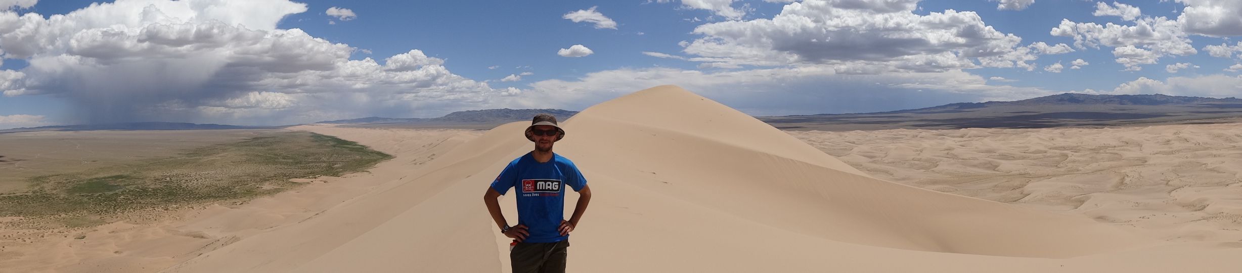 Jon on top of the tallest sand dunes in the Gobi Desert