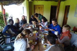 breakfast after the morning game drive and getting the car out of the mud