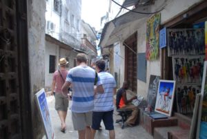 Jon, Carl and Karl seeking photo opportunities in the narrow streets of Stone Town