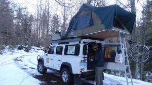 Camping in the snow near the Plitvice Lakes in Croatia. The Taj Mahal (our roof top tent) was always fantastic, even in cold conditions.