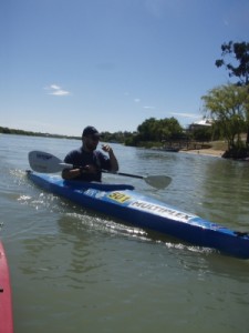 Dimi kayaking on the Murray