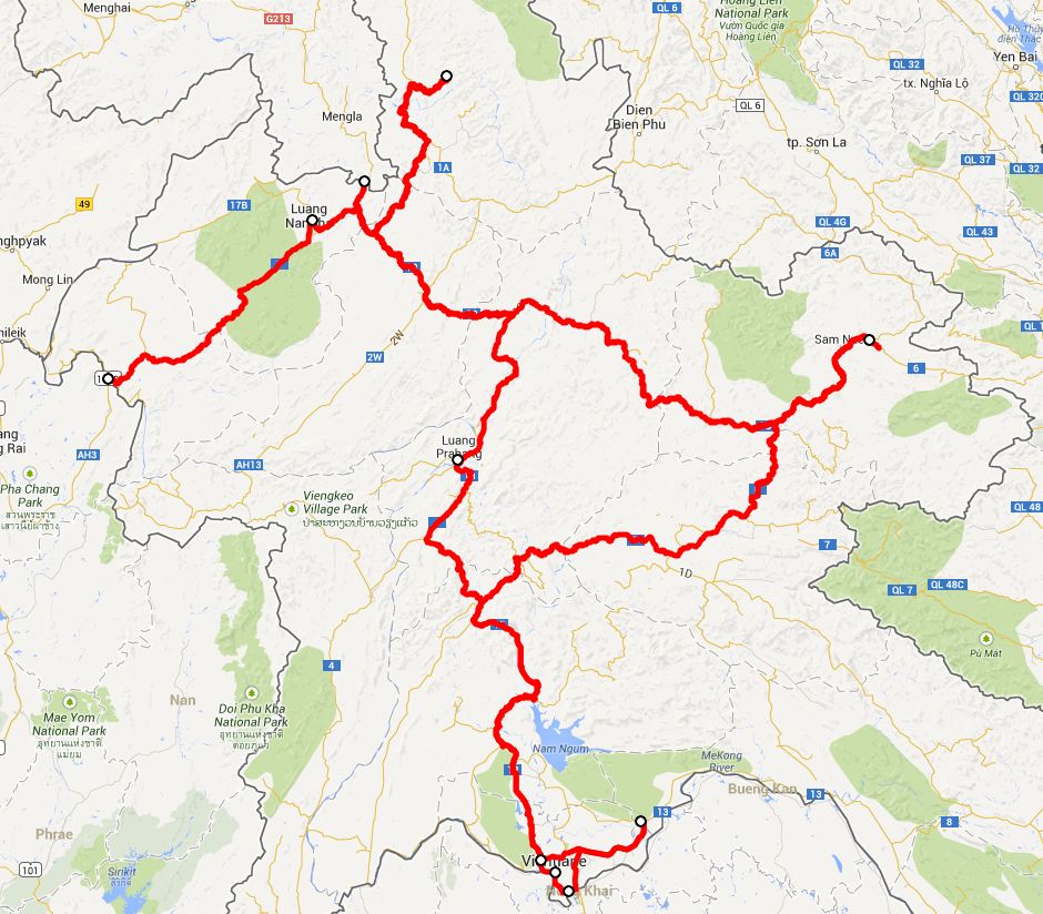 our route in Laos - click on this image for the interactive Google map