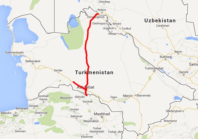 our route in Turkmenistan - click on this image for the interactive Google map
