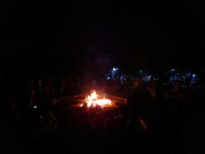 dinner and relaxing around the big campfire