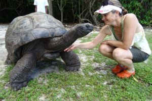 Jude and an Aldabra giant tortoise (they can get up to 255 years old!)
