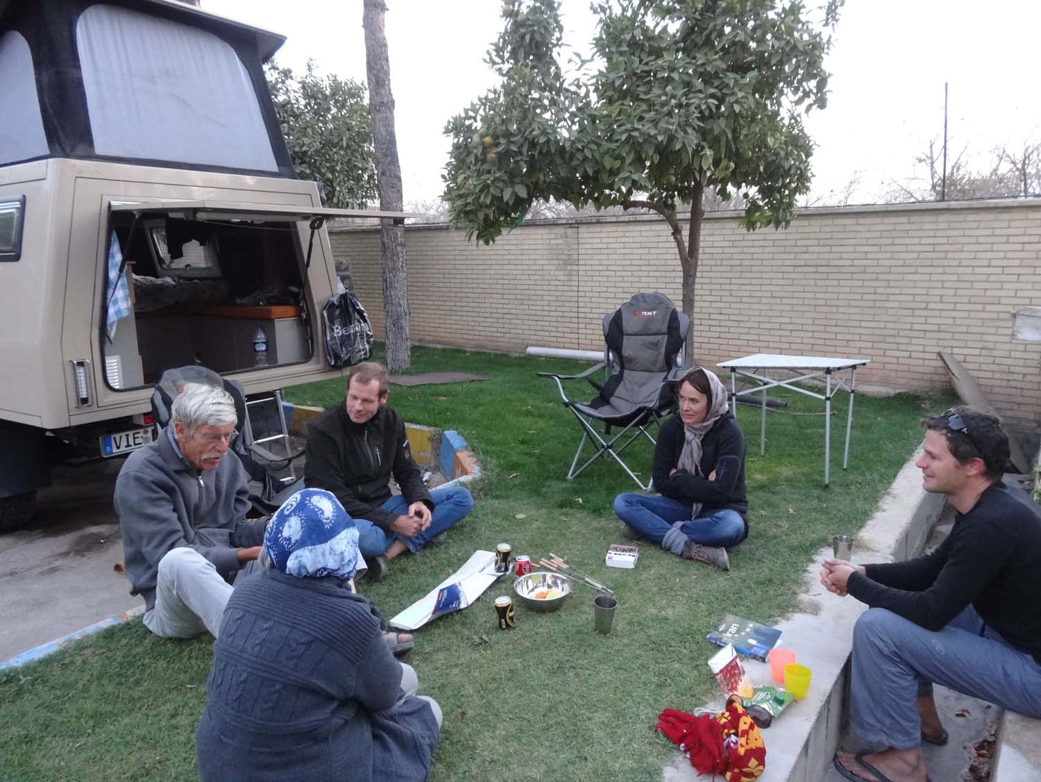 getting together with fellow overlanders in Shiraz