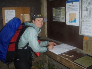 signing off at the hikers registration hut