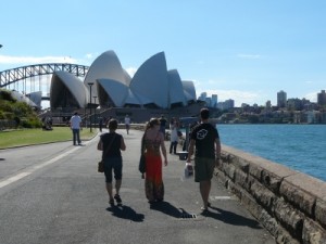 Opera House and the Sydney harbour bridge in the background