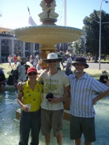 cooling off in the fountain during the break - it is hot!