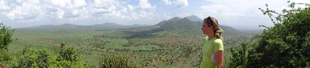 The top of Poacher's lookout provides Jude with stunning vistas over Tsavo West NP