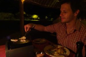 Jon enjoying his own private bbq for dinner at Severin Lodge