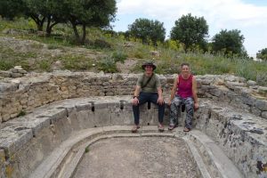 Jon and Jude in the shared toilet space in Dougga